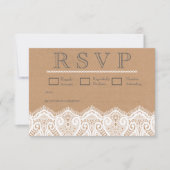 Rustikale weiße Spitzen- und Kraft-Hochzeitskarten RSVP Karte (Vorderseite)