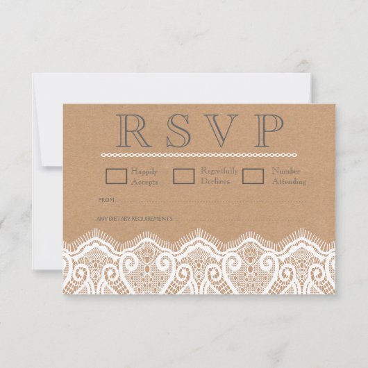 Rustikale weiße Spitzen- und Kraft-Hochzeitskarten RSVP Karte (Vorderseite)