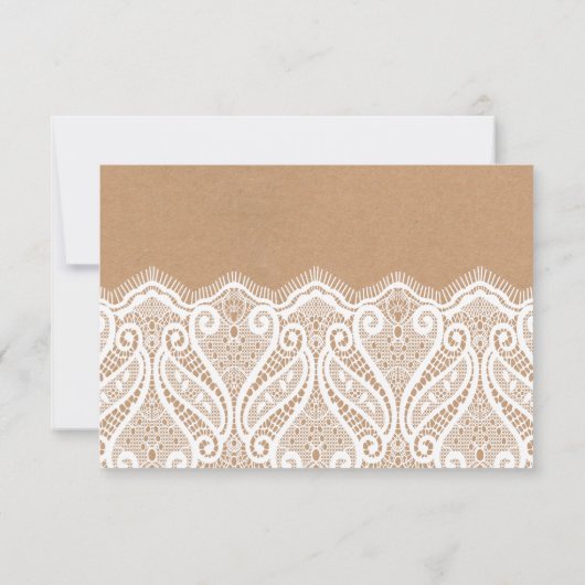 Rustikale weiße Spitzen- und Kraft-Hochzeitskarten RSVP Karte (Rückseite)