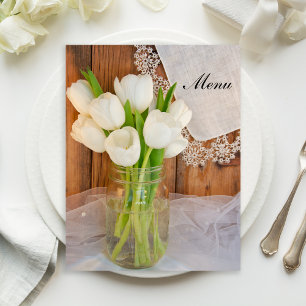 Rustikale weiße Tulpen im Mason Jar Barn Wedding M
