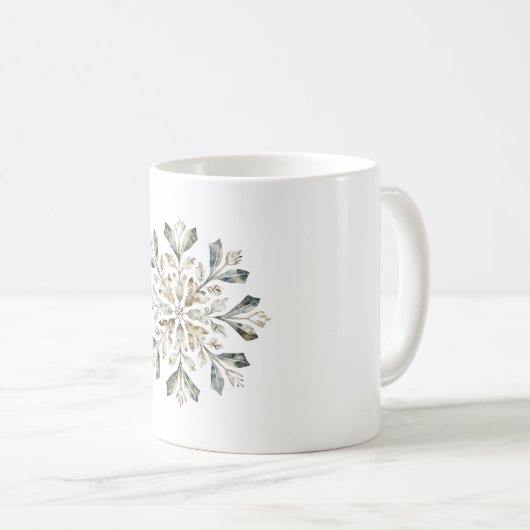 Rustikale weiße Weihnachtsschneeflocke Kaffeetasse (VorderseiteRechts)