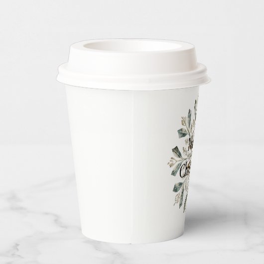 Rustikale weiße Weihnachtsschneeflocke Pappbecher (Rechts)