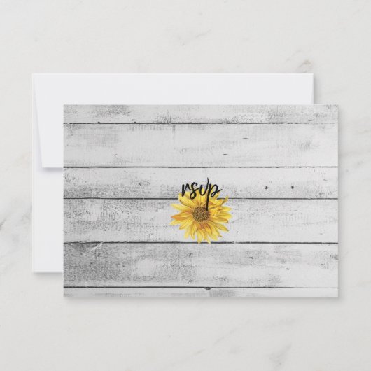 Rustikale Weißholz-Sonnenblumen-Hochzeitskarte RSV RSVP Karte (Rückseite)