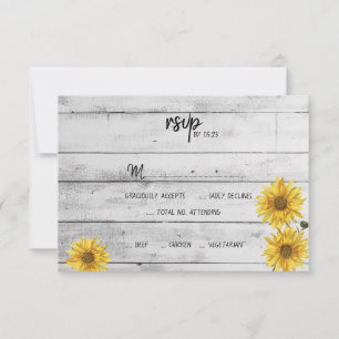 Rustikale Weißholz-Sonnenblumen-Hochzeitskarte RSV RSVP Karte