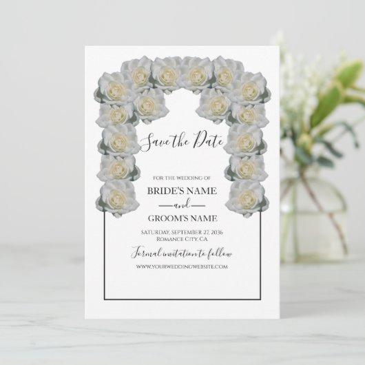 Rustikale Weißrosen-Hochzeit retten das Datum Save The Date (Stehend Vorderseite)