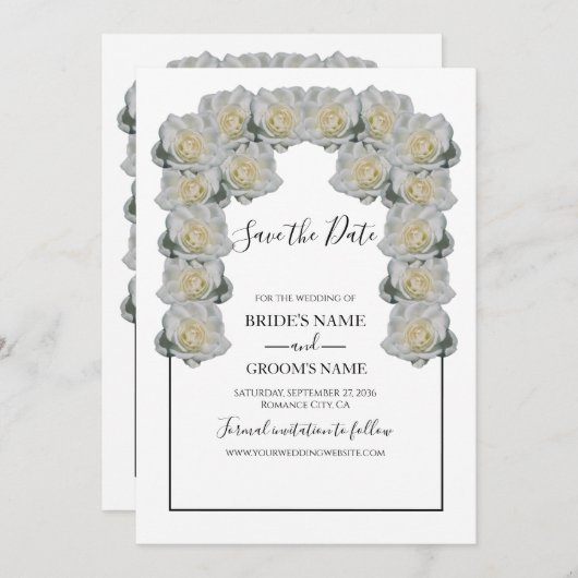 Rustikale Weißrosen-Hochzeit retten das Datum Save The Date (Vorne/Hinten)