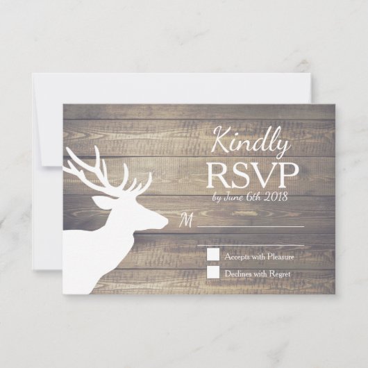 Rustikale Weißwild-Hirschholzplanks | HochzeitsrSV RSVP Karte (Vorderseite)