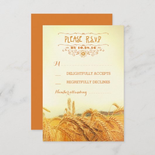 Rustikale Weizenfeld Hochzeit RSVP Karten (Vorne/Hinten)