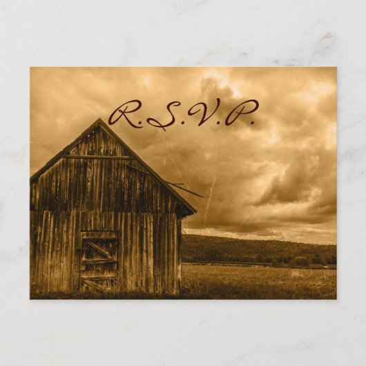 rustikale Western Bauernhof alte Scheune Hochzeit Einladungspostkarte (Vorderseite)