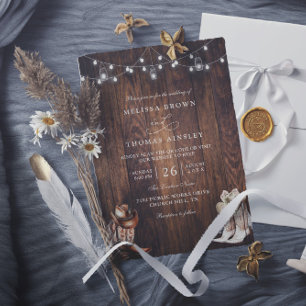 Rustikale Western-Country-Barn-QR-Code-Hochzeit Einladung
