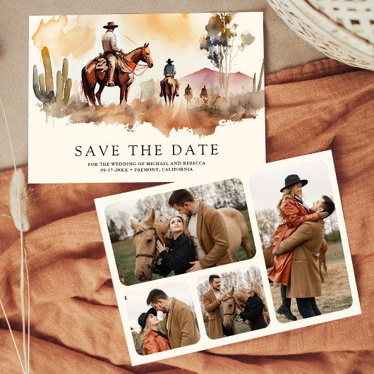 Rustikale Western-Cowboy-Foto-Collage-Hochzeit Save The Date