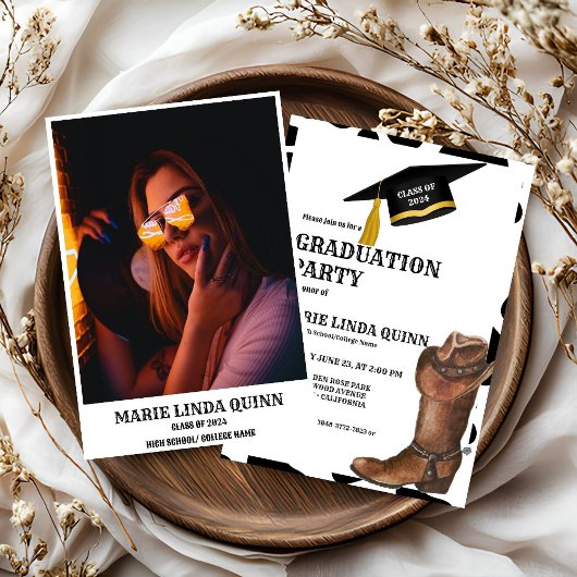 Rustikale Western Cowboy Graduierungsparty Einladung