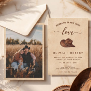 Rustikale Western-Cowboy-Hut-Foto-Hochzeit Einladung