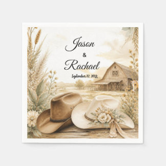 Rustikale Western-Cowboy-Hut-Hochzeits-Cocktail Serviette