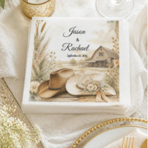 Rustikale Western-Cowboy-Hut-Hochzeits-Cocktail Serviette