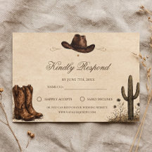Rustikale Western-Cowboy-Stiefel-Hut-Hochzeit-RSVP