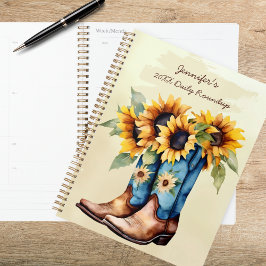 Rustikale Western-Cowboy-Stiefel & Sonnenblumen Planer