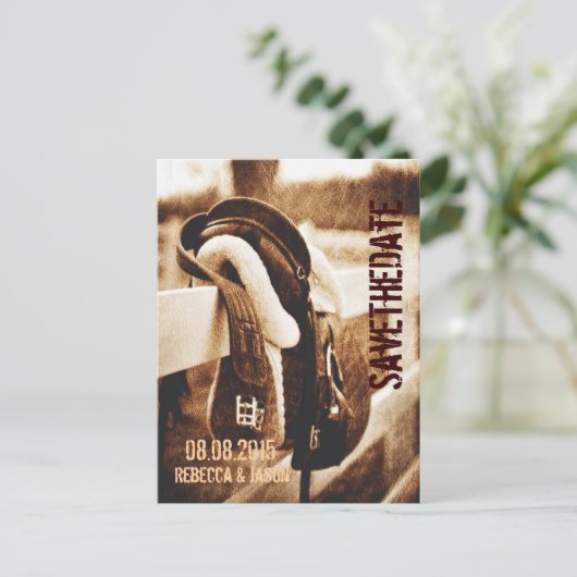 Rustikale Western Cowboypferd-Hochzeit speichern S Ankündigungspostkarte (Stehend Vorderseite)