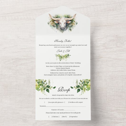 Rustikale Western-Hochzeit All In One Einladung (Innen Boden)