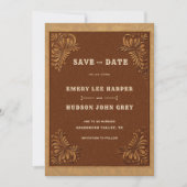 Rustikale Western-Hochzeit aus getriebenem Leder Save The Date (Vorderseite)