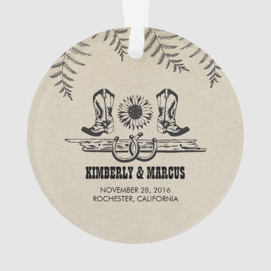 Rustikale Western-Hochzeit Ornament (Rückseite)