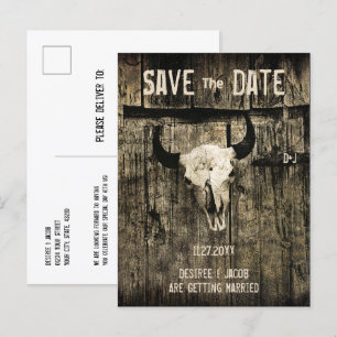 Rustikale Western-Hochzeit Stier-Schädel Save-the- Ankündigungspostkarte