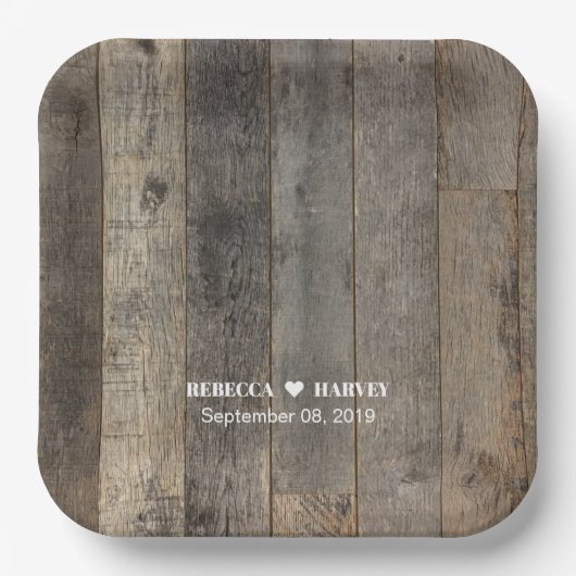 Rustikale Western Holzkornstall Hochzeit Pappteller (Vorderseite)