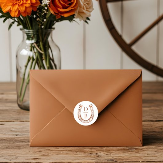 Rustikale Western-Hufeisen-Monogramm-Hochzeit Runder Aufkleber