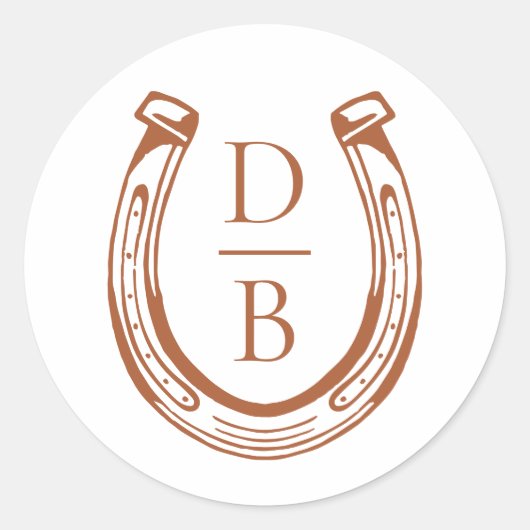 Rustikale Western-Hufeisen-Monogramm-Hochzeit Runder Aufkleber (Vorderseite)