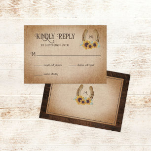 Rustikale Western-Hufeisen- und Sonnenblumen-Hochz RSVP Karte