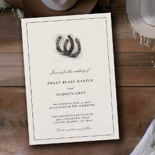 Rustikale Western-Huheisen Hochzeit im Vintage-Sti Einladung