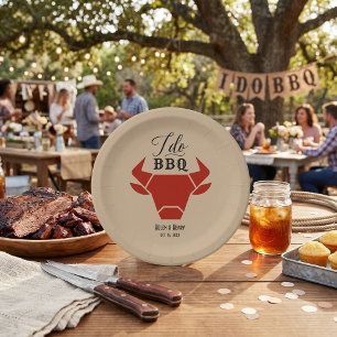 Rustikale Western-"Ich heirate BBQ"-Kalligrafie-Ho Pappteller