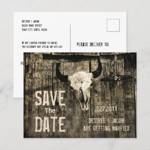 Rustikale Western-Kuh-Schädel-Hochzeit Save-the-Da Ankündigungspostkarte