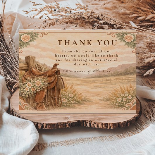 Rustikale Western-Ranch-Hochzeit Dankeskarte