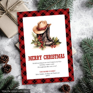Rustikale Western-Rot-Tartan-Weihnachtsgrußkarte Feiertagskarte