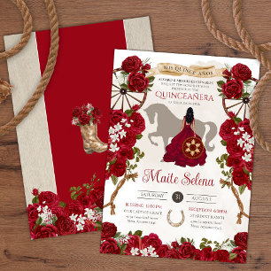 Rustikale Western Rote Rosen Floral Charro Quincea Einladung