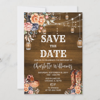 Rustikale Western-Save-the-Date-Geburtstagsfeier Einladung