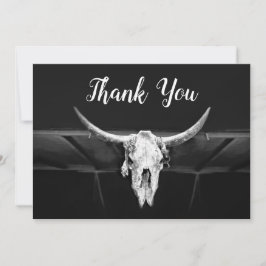 Rustikale Western-Schwarz-Weiß-Bullen-Hochzeit Dankeskarte