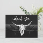 Rustikale Western-Schwarz-Weiß-Bullen-Hochzeit Dankeskarte (Stehend Vorderseite)