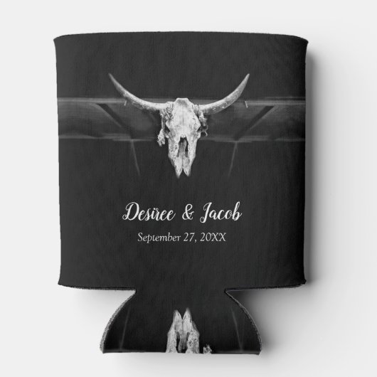 Rustikale Western-Schwarz-Weiß-Bullen-Hochzeit Dosenkühler (Rückseite)
