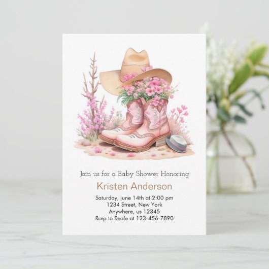 Rustikale Western Style Cowgirl Babydusche Einladung (Stehend Vorderseite)