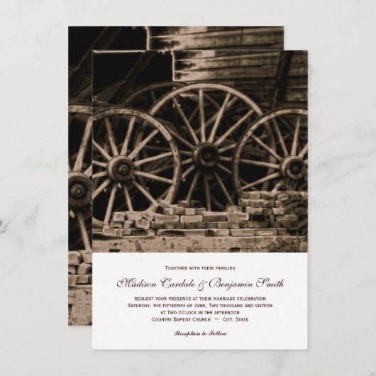 Rustikale Western Wagon Wheding Einladungen (Vorne/Hinten)