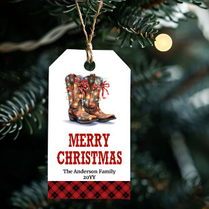 Rustikale Western-Weihnachtsgeschenkkarte Cowboy-S Geschenkanhänger
