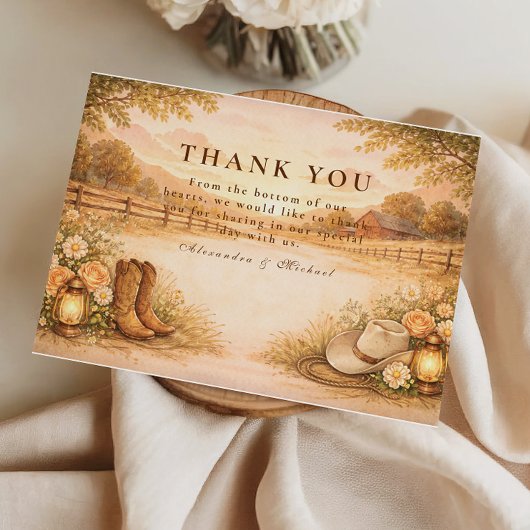 Rustikale Western-Wiesen-Hochzeit Dankeskarte