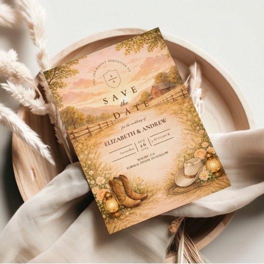 Rustikale Western-Wiesen-Hochzeit Save The Date