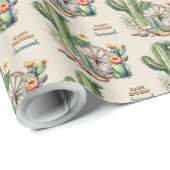 Rustikale Western Wüstenstiefel Name Happy Birthda Geschenkpapier (Rolleneckpunkt)