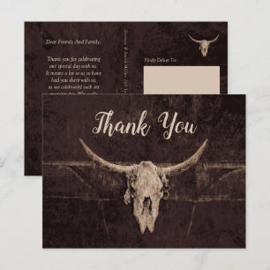 Rustikale westliche braune Bullenschädel-Hochzeit Postkarte