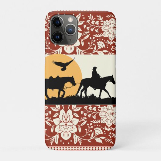 Rustikale westliche Cowboy-Pferd-Blumen-Volkskunst Case-Mate iPhone Hülle (Rückseite)