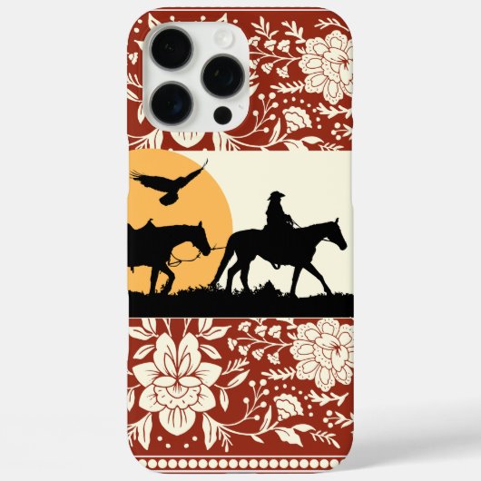 Rustikale westliche Cowboy-Pferd-Blumen-Volkskunst Case-Mate iPhone Hülle (Rückseite)