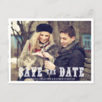 RUSTIKALE WESTLICHE SKRIPTFOTO SAVE THE DATE POSTK
